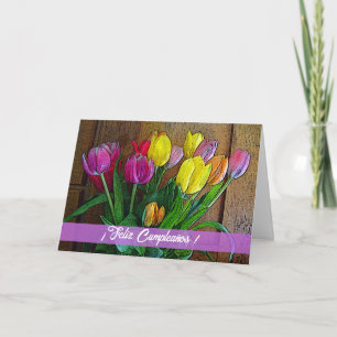 Tarjeta Cumpleanos Feliz Cumpleanos Español con Tulips