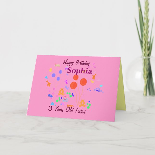 Tarjeta Cumpleaños feliz de 3 años (Anverso)