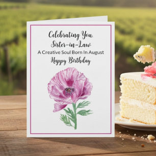 Tarjeta Cumpleaños Feliz de Agosto para Cuñada Amapola Púr