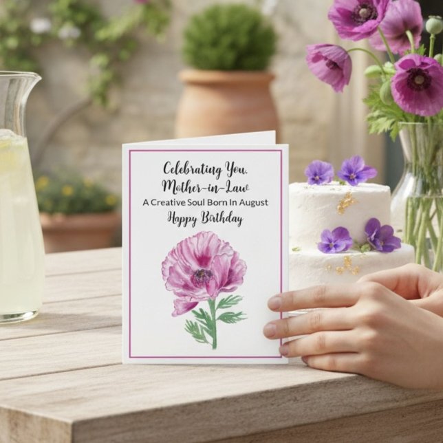 Tarjeta Cumpleaños Feliz de Agosto para Suegra Amapola Púr (Subido por el creador)