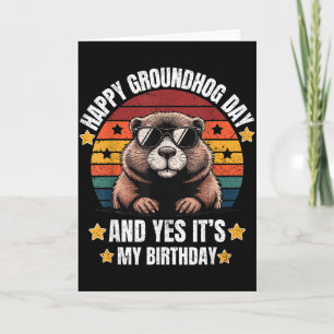 Tarjeta Cumpleaños Feliz de la Marmota Retro Soltero D