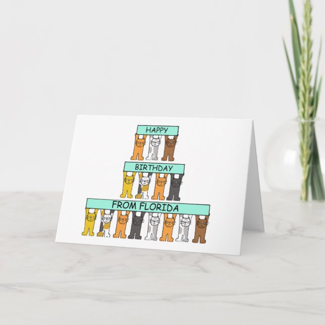 Tarjeta Cumpleaños feliz de los gatos Personalizados de Fl (Anverso)