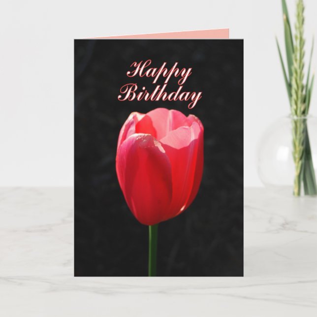 Tarjeta Cumpleaños feliz de los tulipanos rojos (Anverso)
