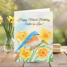 Cumpleaños Feliz de Marzo Cuñada Pájaro Azul