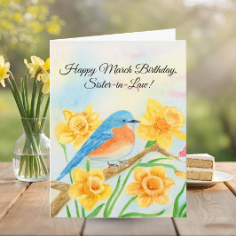 Tarjeta Cumpleaños Feliz de Marzo Cuñada Pájaro Azul
