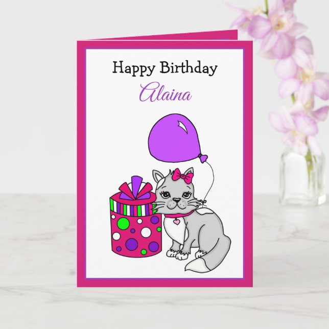 Tarjeta Cumpleaños feliz de un Chica de gatos kitanos (Orquídea)