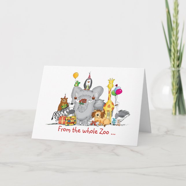 Tarjeta Cumpleaños feliz de un grupo - Animales del zoológ (Anverso)