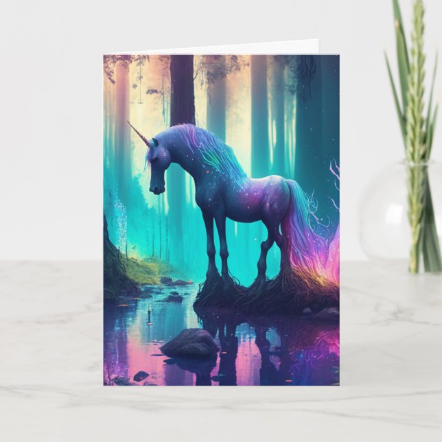 Tarjeta Cumpleaños Feliz de Unicornio, Chica personalizado (Anverso)