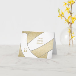 Tarjeta cumpleaños feliz de voleibol blanco dorado