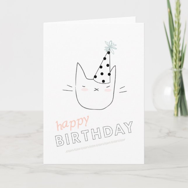 Tarjeta Cumpleaños feliz del gato fiesta (Anverso)