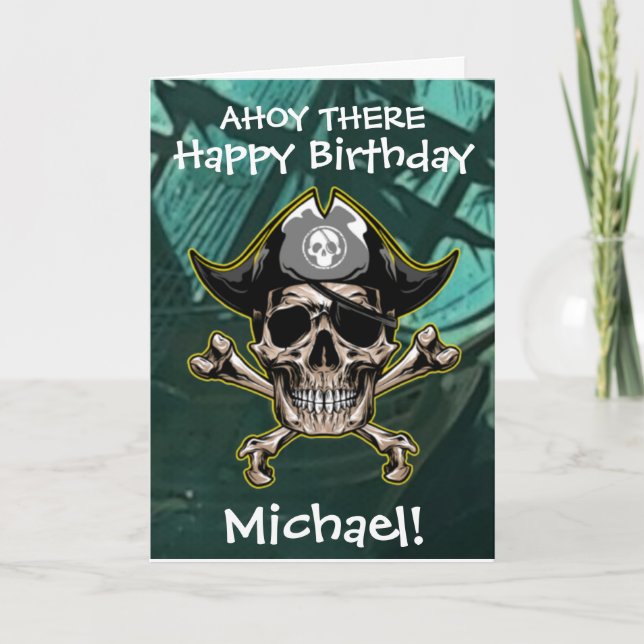 Tarjeta Cumpleaños feliz del pirata infantil (Anverso)