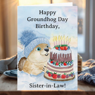 Tarjeta Cumpleaños Feliz Día de la Marmota Cuñada 