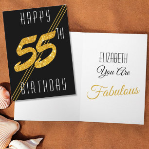 Tarjeta Cumpleaños Feliz Dorado Brillante 55 Años