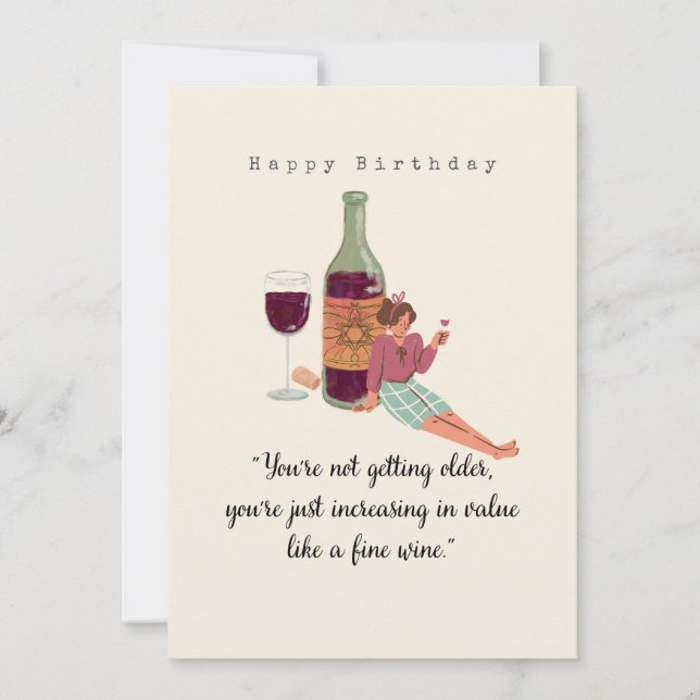 Tarjeta Cumpleaños feliz - Edad y vino (Anverso)