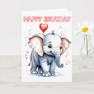 Tarjeta Cumpleaños Feliz Elefante Pequeño Adorable