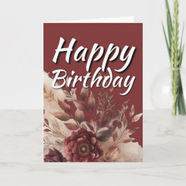 Tarjeta Cumpleaños Feliz Floral Acuarela Burgundy Dorado