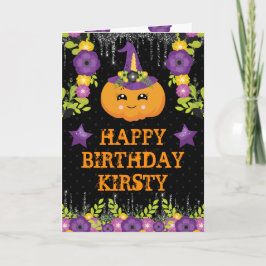 Tarjeta Cumpleaños Feliz Floral de Halloween Calabaza Lind