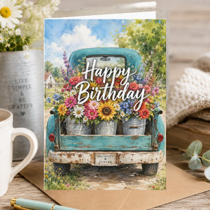 Tarjeta Cumpleaños Feliz Floral de Verano Rústico Campestr
