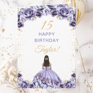 Tarjeta Cumpleaños Feliz Floral Princesa Púrpura Polvorien