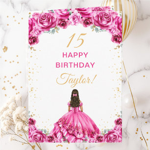 Tarjeta Cumpleaños Feliz Floral Princesa Rosa Brillante