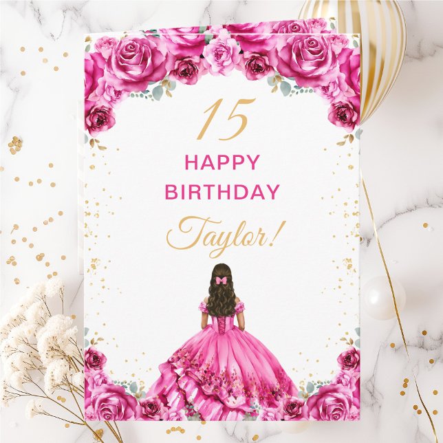 Tarjeta Cumpleaños Feliz Floral Princesa Rosa Brillante (Subido por el creador)