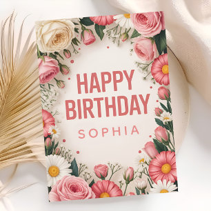 Tarjeta Cumpleaños Feliz Floral Rosa