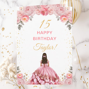 Tarjeta Cumpleaños Feliz Floral Rosa Princesa