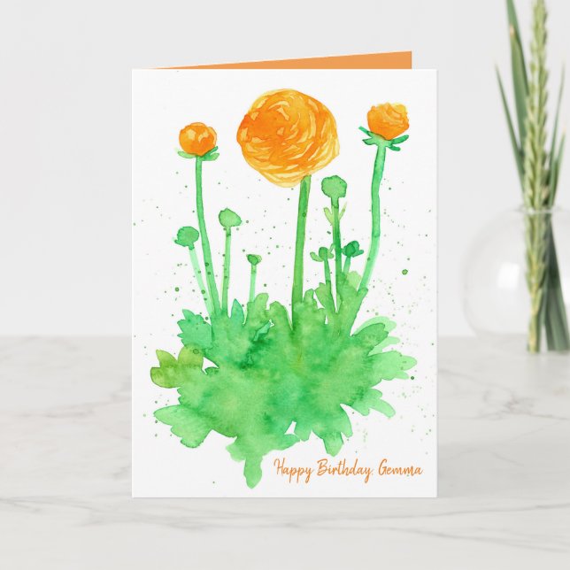 Tarjeta Cumpleaños Feliz Flores Naranjas Personalizadas Pe (Anverso)