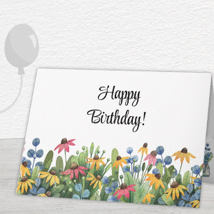 Tarjeta Cumpleaños Feliz Flores Silvestres Acuarela Person