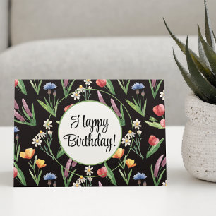Tarjeta Cumpleaños Feliz Flores Silvestres Brillantes Pers