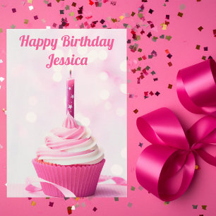 Tarjeta Cumpleaños Feliz Foto Personalizada de Cupcake Ros