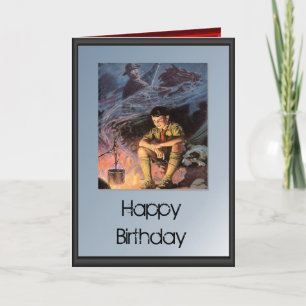 Tarjeta Cumpleaños feliz - Fuego en el campamento