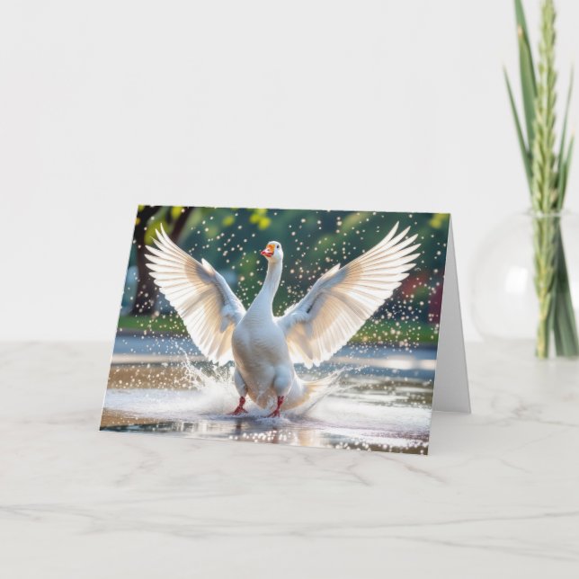 Tarjeta Cumpleaños Feliz Ganso Blanco En La Esplusa De Agu (Anverso)