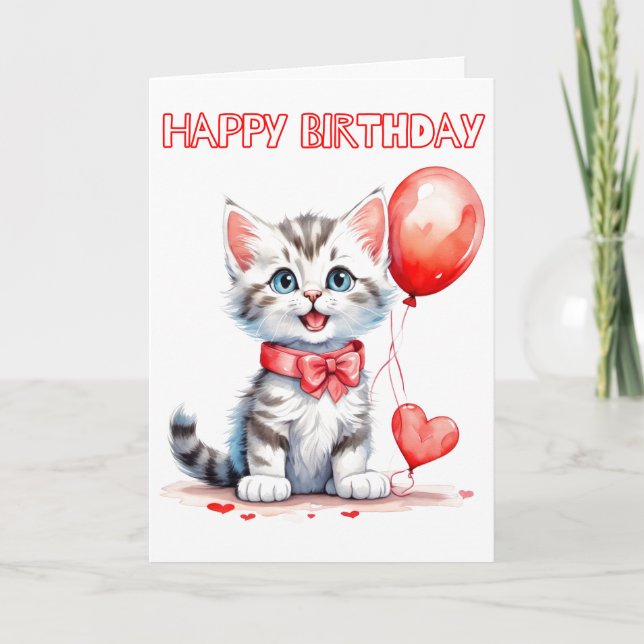 Tarjeta Cumpleaños Feliz Gatito Juguetón (Anverso)