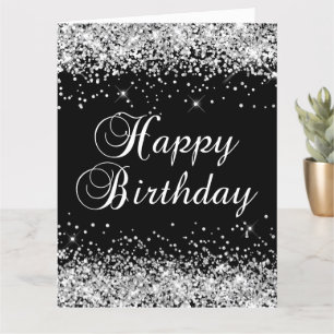 Tarjeta Cumpleaños Feliz Grande Glitter Plateado Negro