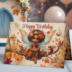 Tarjeta Cumpleaños Feliz Hada Afroamericana del Bosque