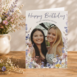 Tarjeta Cumpleaños Feliz Hermana Foto de Flor Silvestre