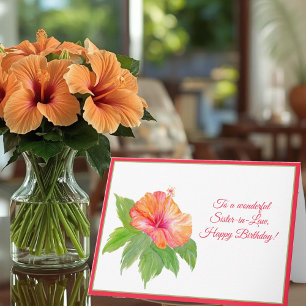 Tarjeta Cumpleaños Feliz Hermana Política Acuarela Hibisco