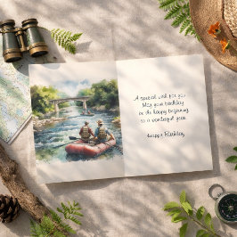 Tarjeta Cumpleaños Feliz Hombres Flotan en Río 