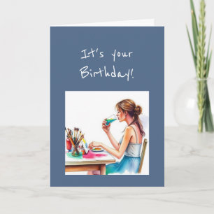 Tarjeta Cumpleaños Feliz Humor Especial Artista Acuarela
