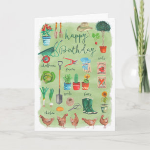 Tarjeta Cumpleaños Feliz Jardinería Verde Elegante