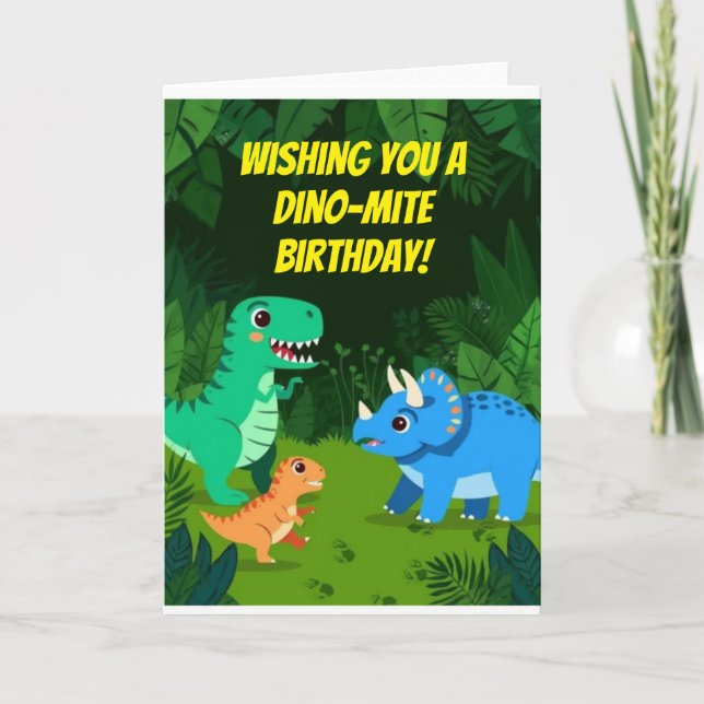 Tarjeta Cumpleaños Feliz Jungla de Dinosaurios Plegado (Anverso)