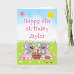 Tarjeta Cumpleaños Feliz Koala Oso Rosa Cuadros