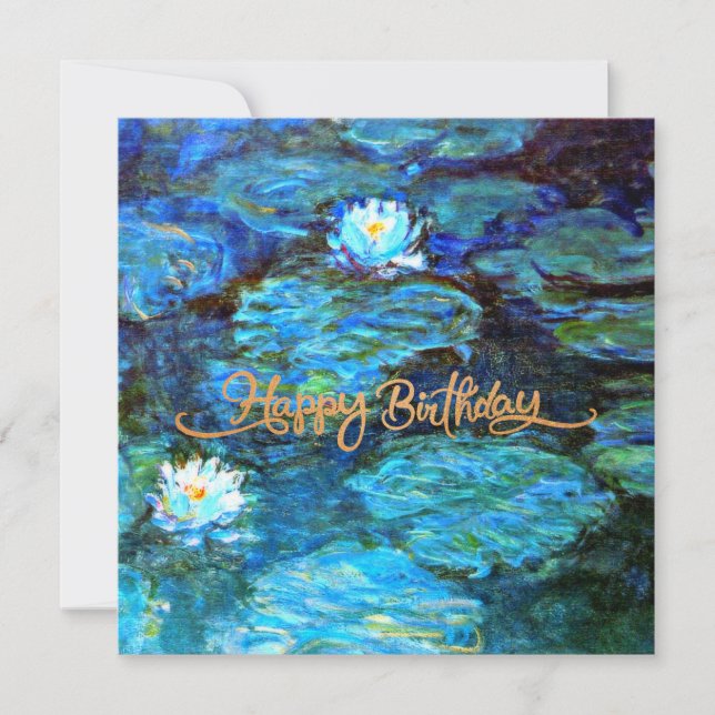 Tarjeta Cumpleaños feliz, Lilies de agua (azul), (Anverso)