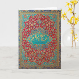 Tarjeta Cumpleaños Feliz Mandala Ornamentado de Oro Rojo E