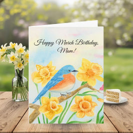 Tarjeta Cumpleaños Feliz Marzo Pájaro Azul Mamá