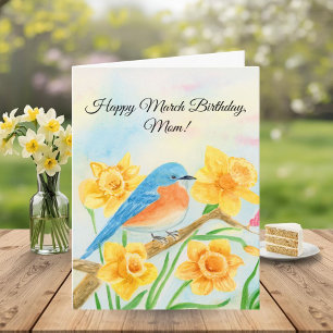 Tarjeta Cumpleaños Feliz Marzo Pájaro Azul Mamá