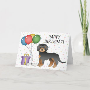 Tarjeta Cumpleaños Feliz Mini Goldendoodle Negro y Caoba