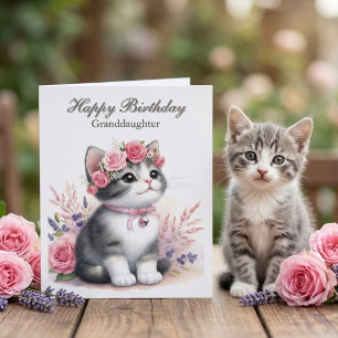 Tarjeta Cumpleaños Feliz Nieta Gatito Adorable
