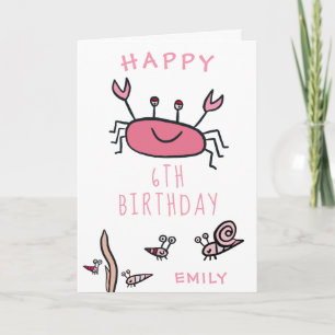Tarjeta Cumpleaños Feliz Niña Animales Marinos Cangrejo Ro